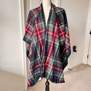 WOOLRICH Tartan Plaid Fleece Blanket Cape Poncho Wrap—OS